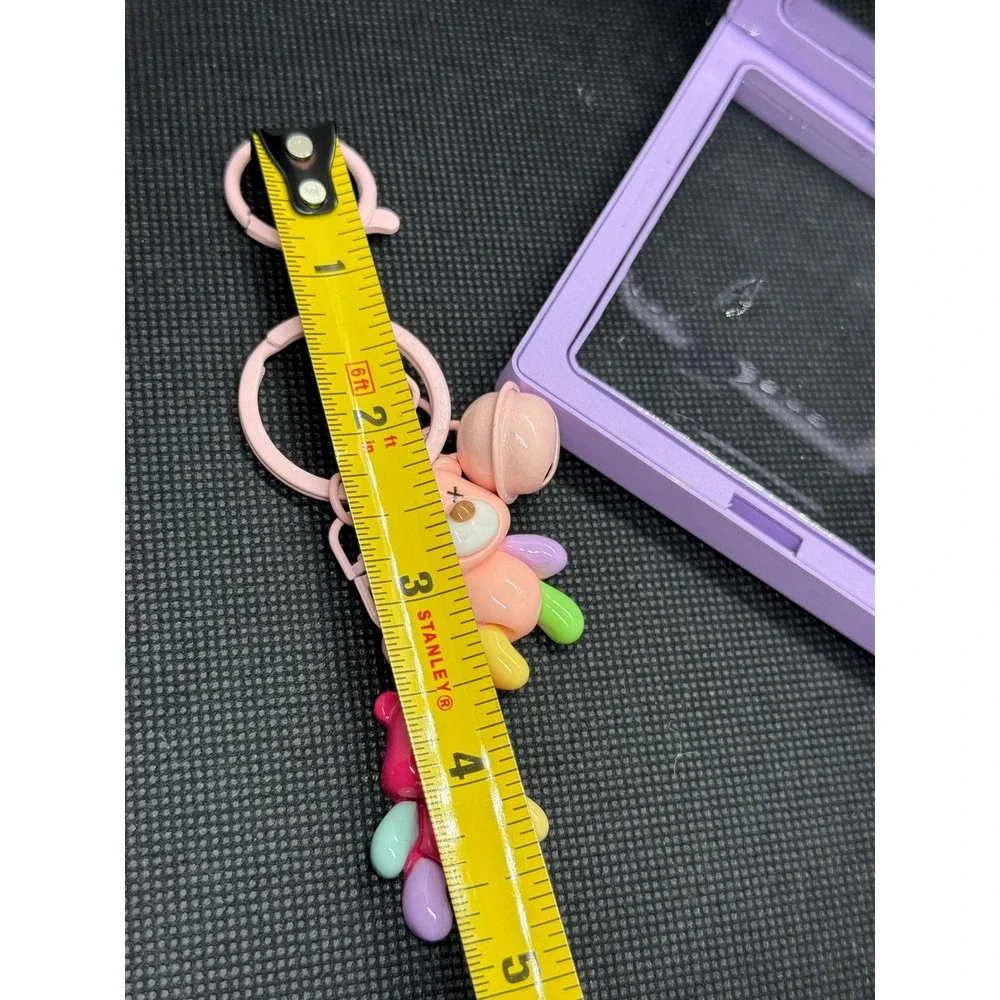 Colorful Double Teddy Bear Keychain Set Pink Peach Bag Charms with Bell & Box